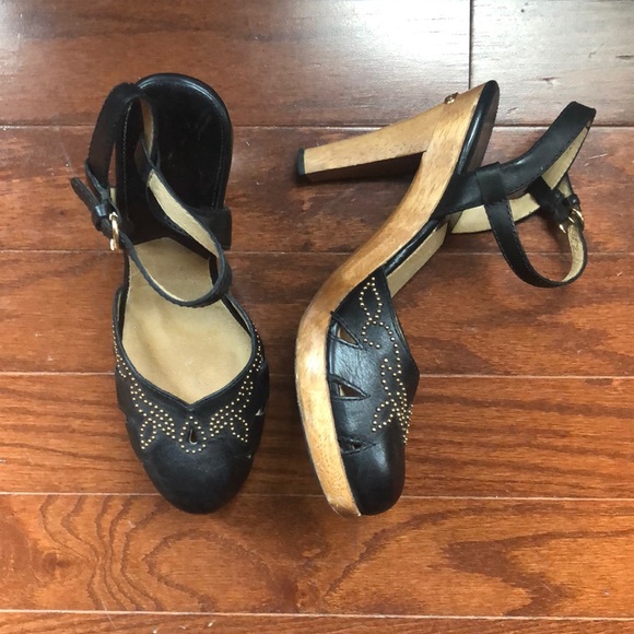 Michael Kors Leather Beaded Wooden Heels size 8.5 - Picture 3 of 12